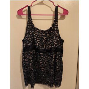 Y2K Beaded Zebra Print Mesh Satin Tank Top Size Large